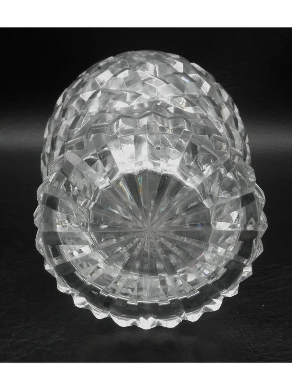Three Ringed Georgian Style Diamond Cut Glass Decanter W/Stopper 11.5 Inches